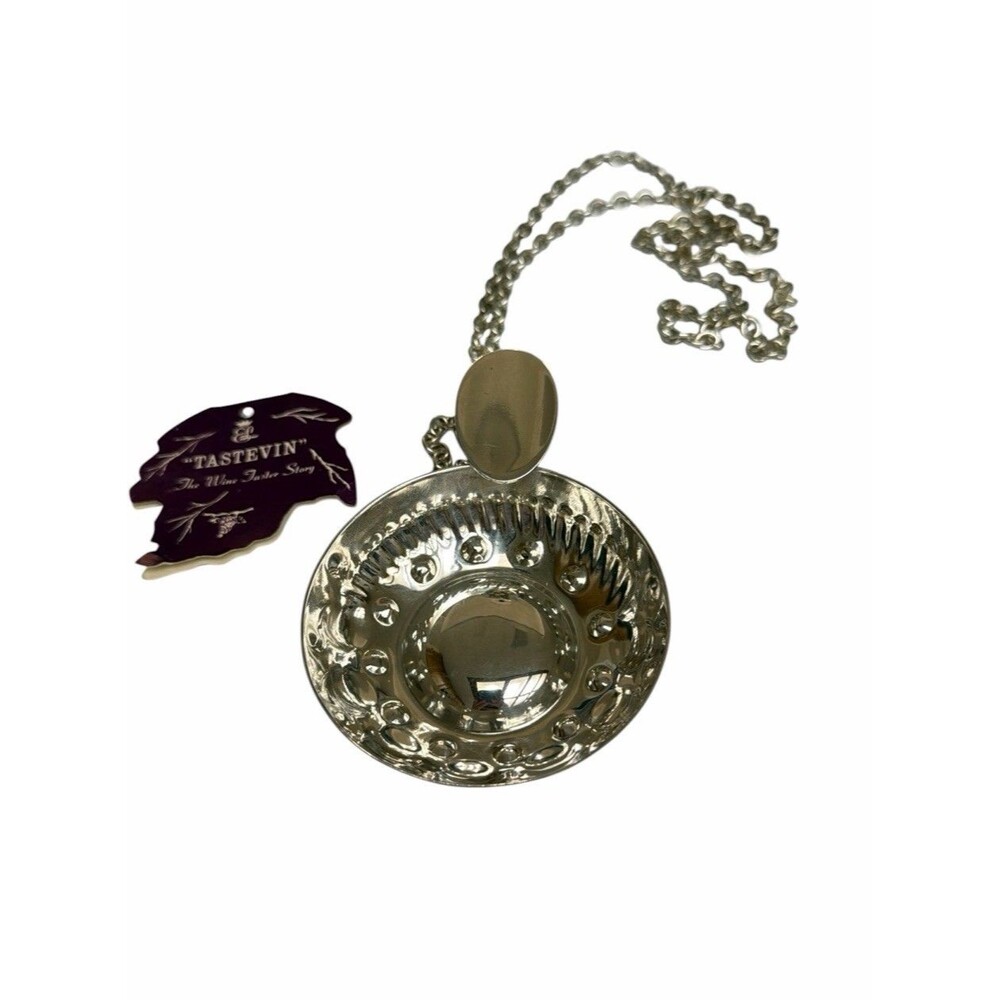 Vtg Italian Wine Sommelier Tasting Cup On Neck Chain Silver Plated El de Uberti